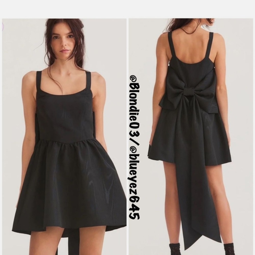 LoveShackFancy Black Mini Dress with Bow Detail